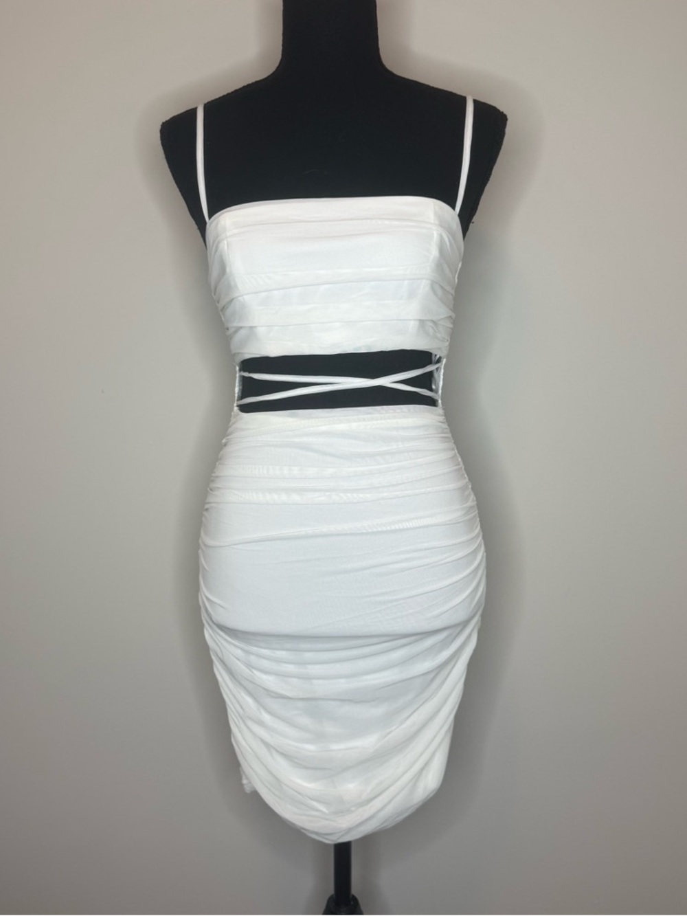 Princess Polly White Ruched Cutout Mini Dress